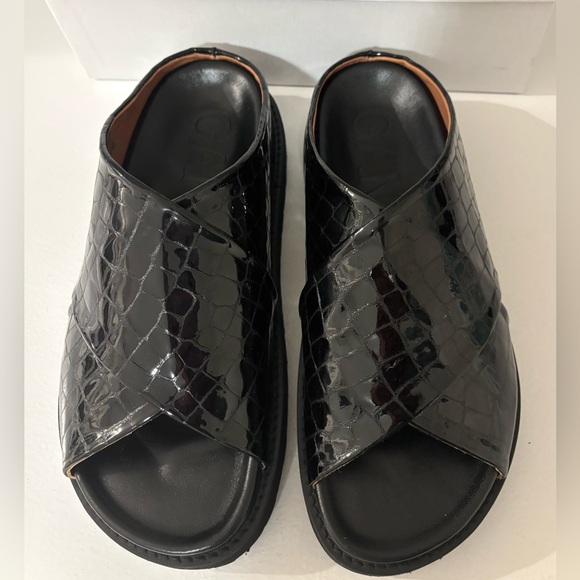 NEW GANNI Black Croc Crossover Platform Sandals - Picture 8 of 13